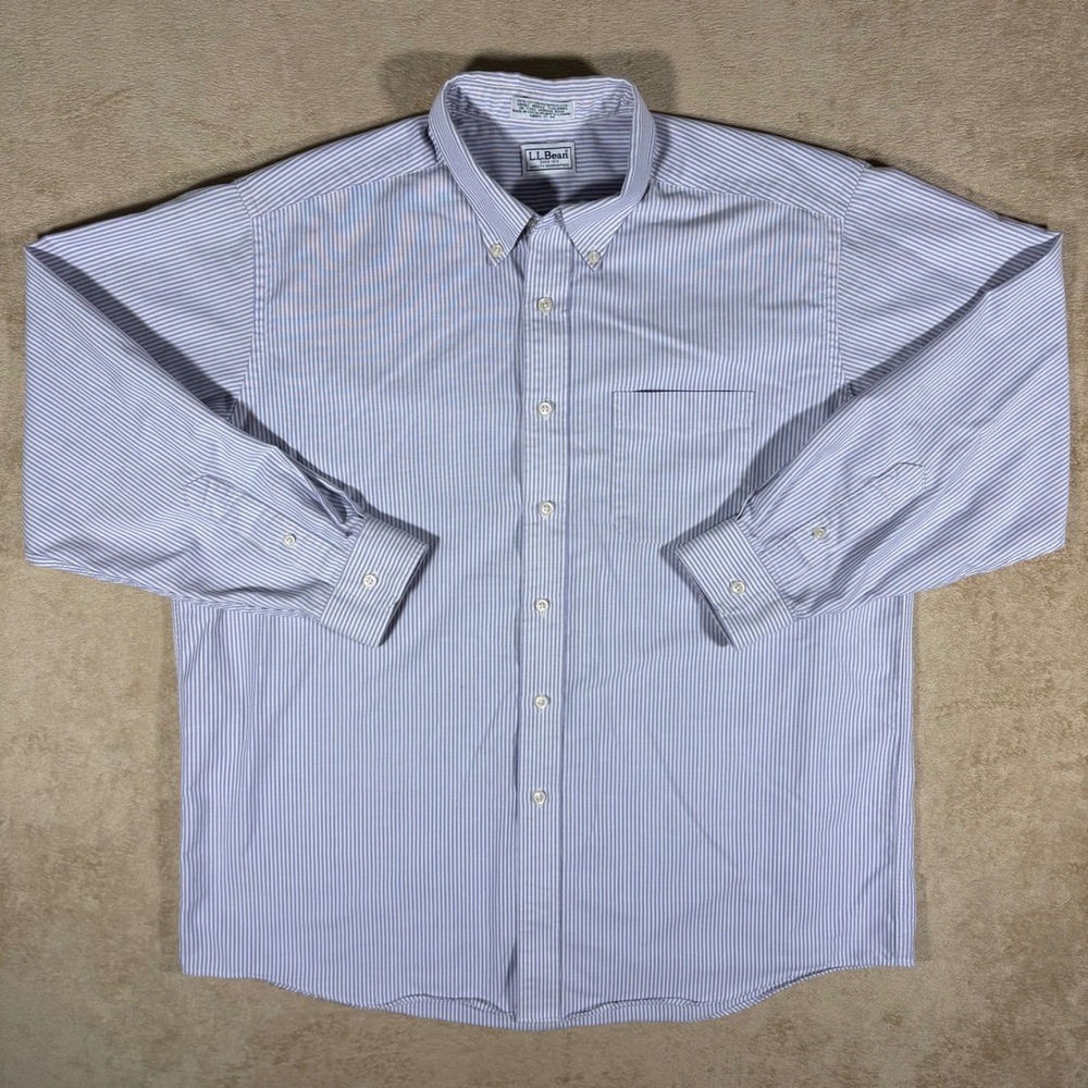 Vintage LL Bean Button Down Shirt 17-34 USA‎ Single Needle Striped Blue/White